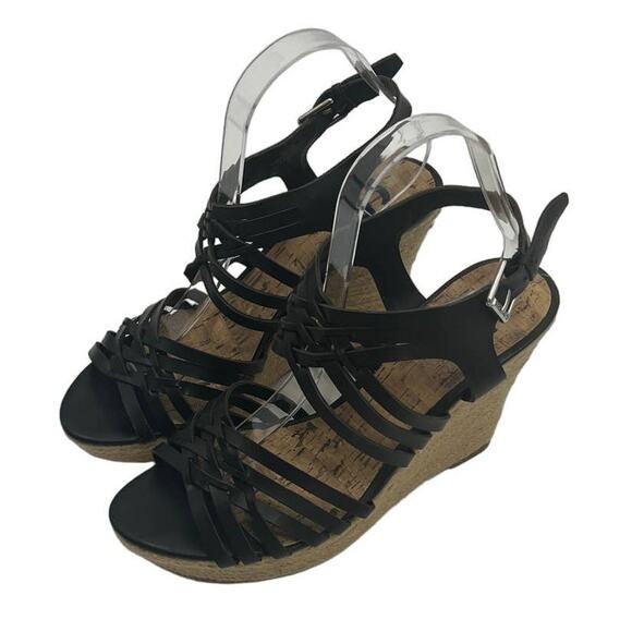 Guess Black Strappy Wedge Sandal Size 10 - Picture 1 of 10